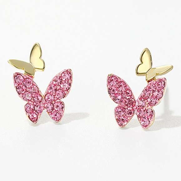 Jewelry - 💞Pink Double Butterfly Princess Cut CZ Earrings for Women, GPMB1544
